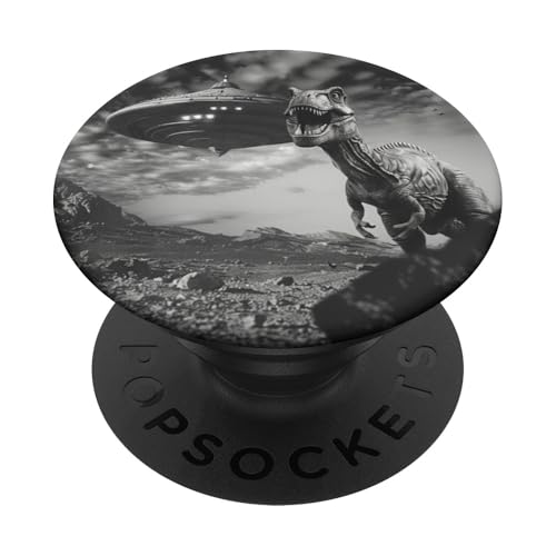 Dinosaurier mit UFO, Alien, lustiges Dinosaurier PopSockets Klebender PopGrip von lustige Tiere und Außerirdische