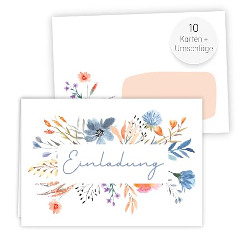 luv art & design 10x Einladungskarten Wildblumen Motiv inkl. passender Briefumschläge - Format DIN A6 - Hochzeit, Taufe, Geburtstag, Konfirmation (DIN A6) von luv art & design