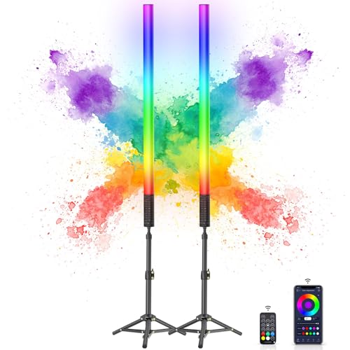 LUXCEO 2 Pack LED Video Lichtstab Mood1S, dimmbar und Speicher, APP-Steuerung, Eingebauter 2500 mAh Akku, 85cm RGB-Fotolampe für YouTube, TikTok, Spiel-Streaming, Partybar, Foto-Beleuchtung von luxceo