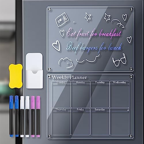 Acrylkalender für Kühlschrank, Großer magnetischer Planer, inkl. Marker und Radiergummi & 6 Marker, Ideale Planung für Aktivitäten (Wöchentlich und leer) von lyrlody