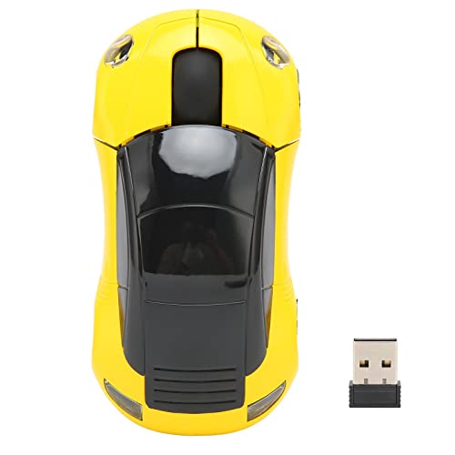lyrlody Kabellose Maus, 2,4 GHz Kabellose Maus in Autoform, 1600 DPI, Wiederaufladbare USB-Kabellose Maus für Laptop, PC, Mac OS, Windows Gelb von lyrlody
