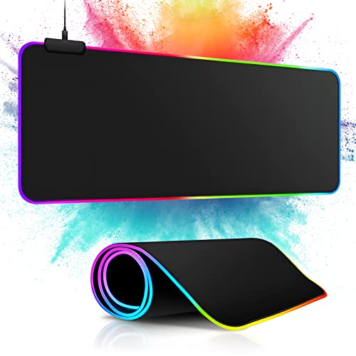 m MU Gaming Mauspad RGB, Mousepad 800x300mm, XXL Gaming Mousepad groß, 13 Beleuchtungs Modi 7 LED Farben Anti Rutsch für Computer PC Professionelle Gamer, Schwarz von m MU