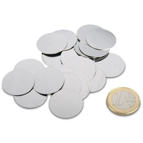 25 x Metallscheibe/Metallplättchen (magnets4you) - | Ø 23x0,4mm | mit Klebepunkten | Silber | Haftgrund für Magnete von magnets4you