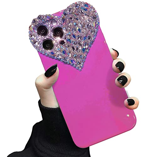 malimalihong Glitzerhülle für iPhone 13 Pro Max 6,7", Funkelnde Bling-Handyhülle mit Strassherz und 3D Herz Edelsteinen, Weiches TPU hülle Glitzer für Frauen und Mädchen von malimalihong