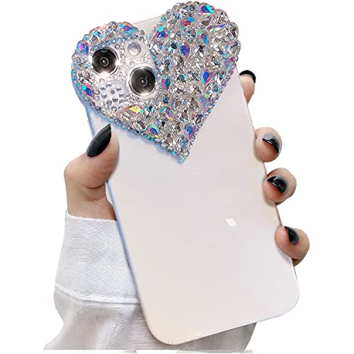 malimalihong Glitzerhülle für iPhone 14 6,1", Funkelnde Bling-Handyhülle mit Strassherz und 3D Herz Edelsteinen, Weiches TPU hülle Glitzer für Frauen und Mädchen von malimalihong