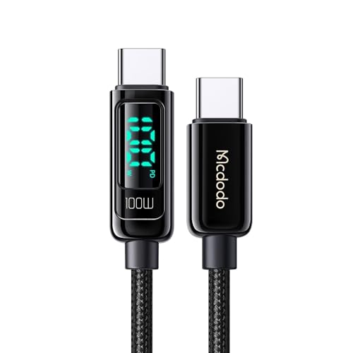 mcdodo 100W USB C auf USB C Kabel Schnellladekabel Ladekabel mit LED Display PD 5A Kompatibel mit iPhone 15/15 Pro/15 Pro Max MacBook Pro Air iPad Pro (Schwarz-USB C auf USB C) von mcdodo