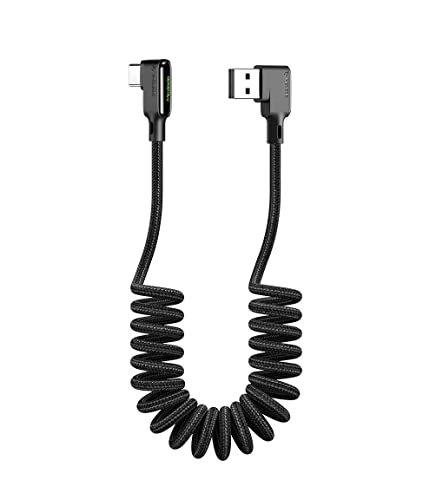 mcdodo 90 Grad USB C Kabel QC 4.0 3A LED Spiralkabel Dehnbare zu 1.5M Schwarz von mcdodo