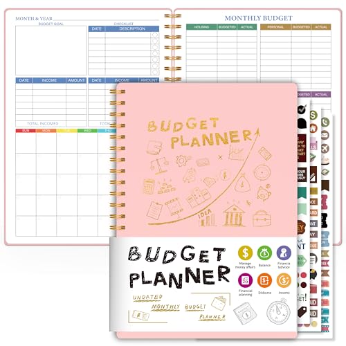 Budgetplaner – Monatliches Budgetbuch mit Ausgaben-Tracker-Notizbuch, undatierter Schulden-Tracker und Rechnungs-Tracker-Notizbuch, 14 x 21,6 cm, der perfekte persönliche Finanz-Organizer, Rosa von meDolove