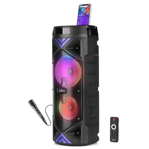 Media-Tech Tragbarer Bluetooth-Lautsprecher mit Mikrofon, Karaoke-Funktion, 50W RMS, RGB-Farbringbeleuchtung, Bluetooth 5.3, AUX-Buchse, Micro-SD, USB, MT3182 von media-tech