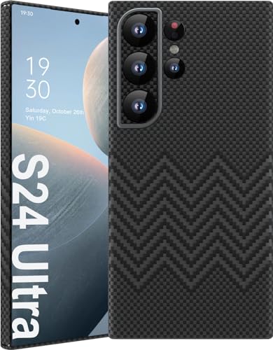 memumi Carbon Hülle für Galaxy S24 Ultra, 0,5 mm Ultradünne Hülle aus 1500D Aramidfaser, Schutzhülle mit 3D Textur Kratzfeste Handyhülle Kompatibel mit Galaxy S24 Ultra - Schwarz von memumi