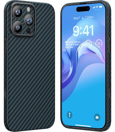 memumi Carbon Hülle für iPhone 16 Pro Max, 0,5 mm Superdünne, Hülle aus echter Aramidfaser [1500D Aramidfaser] mit Fallschutz in Militärqualität für iPhone 16 Pro Max -Blau von memumi