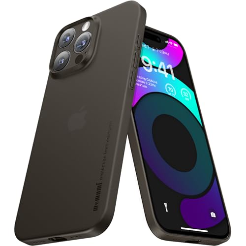 memumi Hülle kompatibel mit iPhone 16 Pro, Mehrweg 0.3 mm dick Slim Fit, Mattes Finish [Stoßfest, rutschfest, Kratzfest] Schutzhülle Extra Dünn Hardcase kompatibel mit iPhone 16 Pro -Trans-Schwarz von memumi