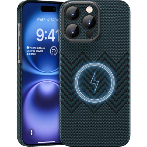 memumi Magnetic Carbon Hülle für iPhone 16 Pro Max, kompatibel mit Mag Safe, Schutzhülle mit 3D Textur Kratzfeste Handyhülle Kompatibel mit iPhone 16 Pro Max - Blau von memumi