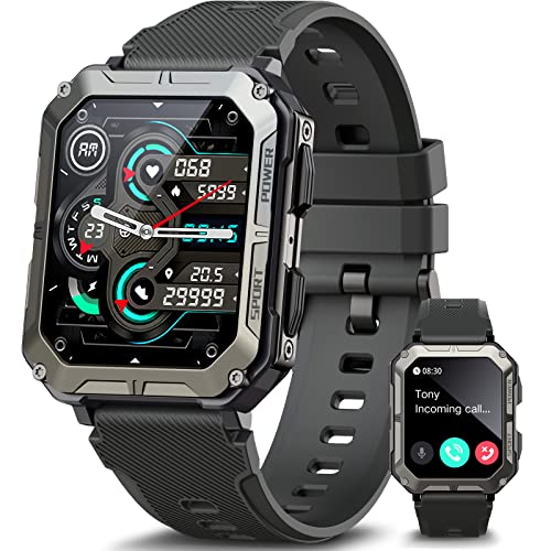 meoonley Smartwatch Herren,Sportuhr mit Telefonfunktion Schrittzähler Pulsmesser Blutsauerstoff SpO2,Wasserdicht IP68 Fitness Uhr mit Schlafmonitor 100+ Sportmodi Armbanduhr für Android iOS von meoonley