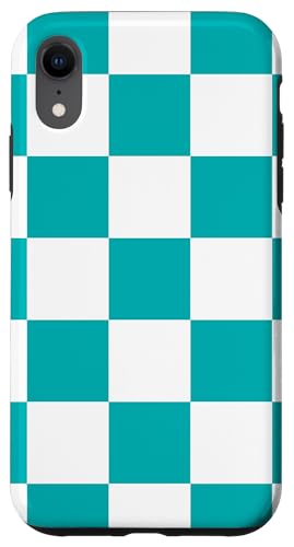 Hülle für iPhone XR Handyhülle Groß Kariert Schachbrett Weiß Blaugrün von merchtotal