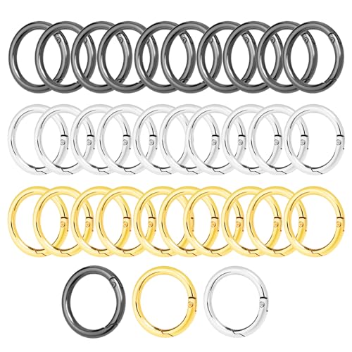 30 Stück karabiner Rund, 27mm Runde Karabinerhaken Metall, Zinklegierung Vielseitig Schlüsselanhänger Ringe, Perfekt für Schlüsselanhänger, Taschen und DIY Handarbeiten 3 Farben（Gold Silber Schwarz) von meukcez