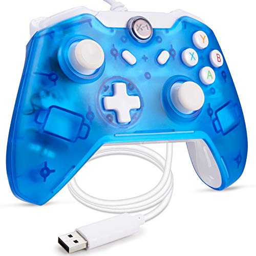 miadore Wired USB-Controller für Xbox One/One S/Windows PC, Dual Vibration Gamepad Joystick (klares Blau) von miadore