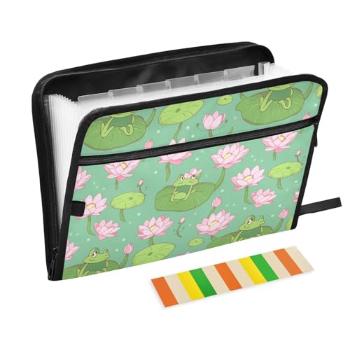 Quittungsorganizer, 13 Taschen, A4, Briefgröße mit Reißverschluss, für Büro, Schule, Tiere, Frosch, Blume, Cartoon-Expando von miaozhen