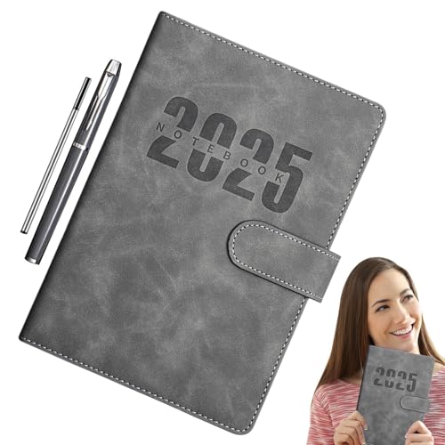 A5 Agenda Notebook 2025, Leather Cover Planner with 1 Page Per Day Layout, Goal-Oriented Daily Journal for Business and Personal Use, Start Anytime Notepad for School, Office, and Home von mivceklw