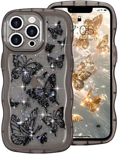 miyonsin Glitzer Hülle für iPhone 11 Pro, Durchsichtig Bling Glitter Schmetterling Stoßfeste Stoßstange Handyhülle für Frauen und Mädchen, Niedliche Glitzernde Schutzhülle für iPhone 11 Pro, Schwarz von miyonsin