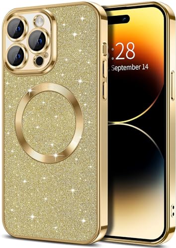 miyonsin Glitzer Hülle für iPhone 12 Pro Max, Bling Glitter Stoßfest Handyhülle für MagSafe, Niedliche Glitzernde Schutzhülle für Frauen und Mädchen Kompatibel mit Magnetisch, Gold von miyonsin