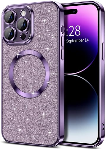 miyonsin Glitzer Hülle für iPhone 15 Pro Max, Bling Glitter Stoßfest Handyhülle für MagSafe, Niedliche Glitzernde Schutzhülle für Frauen und Mädchen Kompatibel mit Magnetisch, Violett von miyonsin