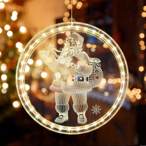 mizikuu Weihnachten Dekorative Fenster Licht, Weihnachtsbeleuchtung Warmweiß 3D Hängende Fensterlicht Batteriebetriebene Weihnachtsdeko Lichter für Innen Außen Weihnachtsfeier Fenster Deko von mizikuu