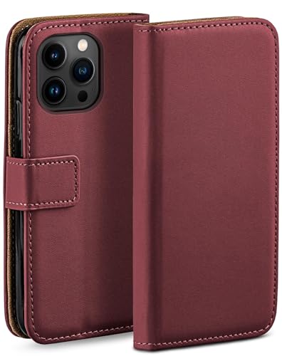 moex Book Case für Apple iPhone 14 Pro Max Handyhülle mit Kartenfach, Hülle klappbar 360 Grad Schutzhülle, Klapphülle Flip Case Cover, PU Leder Handytasche Lederhülle, Weinrot von moex