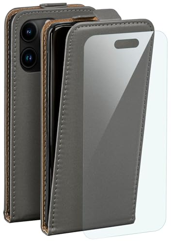 moex Flip Case für Apple iPhone 16 Pro Hülle, PU Lederhülle, Klapphülle, Handytasche, Schutzhülle mit Schutzfolie, Handyhülle klappbar, 360 Grad Rundum-Schutz - Grau von moex