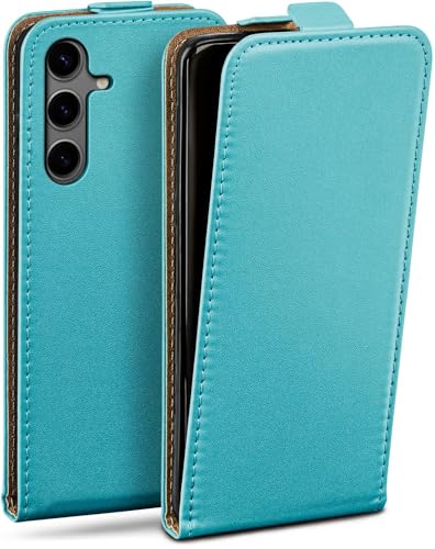 moex Flip Case für Samsung Galaxy S24 Hülle klappbar, 360 Grad Rundum Komplett-Schutz, Klapphülle aus Vegan Leder, Handytasche mit vertikaler Klappe, magnetisch - Türkis von moex