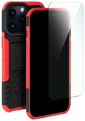 moex Handyhülle für Apple iPhone 15 Pro Hülle Stoßfest, Robuste Schutzhülle mit Panzer Schutzfolie, Rugged Outdoor Hardcase Panzerhülle, 360 Grad Rundumschutz - Rot Schwarz von moex