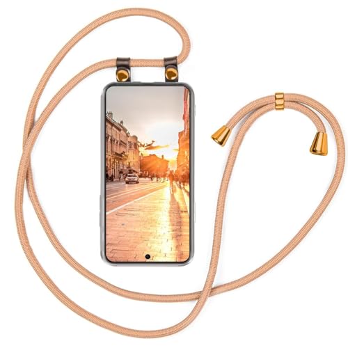 moex Handykette kompatibel mit Google Pixel 8 Pro Hülle mit Band Längenverstellbar, Handyhülle zum Umhängen, Silikon Case Transparent mit Kordel Schnur abnehmbar in Gold von moex