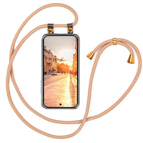 moex Handykette kompatibel mit Google Pixel 9 Pro Hülle mit Band Längenverstellbar, Handyhülle zum Umhängen, Silikon Case Transparent mit Kordel Schnur abnehmbar in Gold von moex