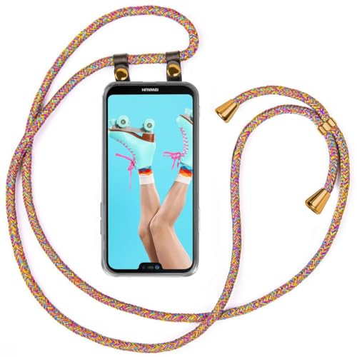 moex Handykette kompatibel mit Huawei Mate 20 Lite Hülle mit Band Längenverstellbar, Handyhülle zum Umhängen, Silikon Case Transparent mit Kordel Schnur abnehmbar in Rainbow von moex