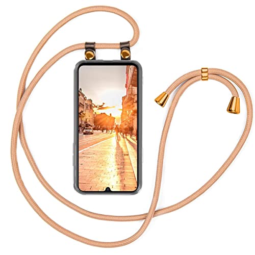 moex Handykette kompatibel mit Samsung Galaxy A34 5G Hülle mit Band Längenverstellbar, Handyhülle zum Umhängen, Silikon Case Transparent mit Kordel Schnur abnehmbar in Gold von moex