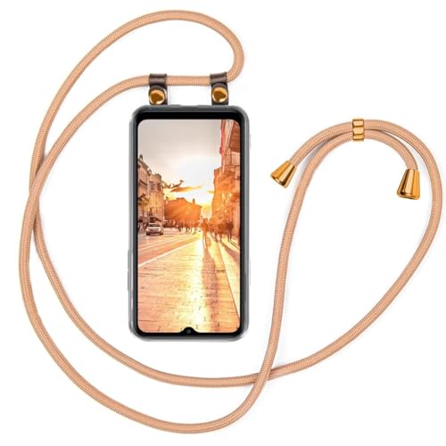 moex Handykette kompatibel mit Samsung Galaxy M12 Hülle mit Band Längenverstellbar, Handyhülle zum Umhängen, Silikon Case Transparent mit Kordel Schnur abnehmbar in Gold von moex