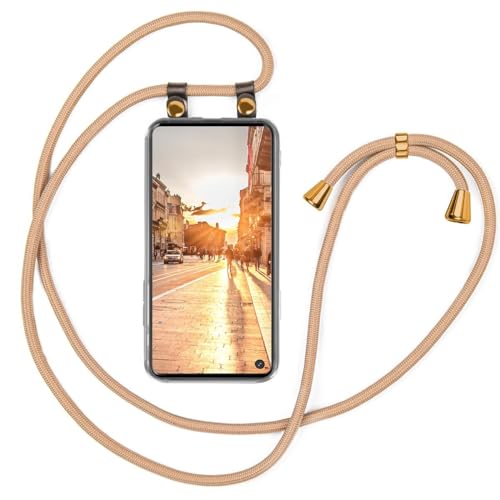 moex Handykette kompatibel mit Samsung Galaxy S10 Hülle mit Band Längenverstellbar, Handyhülle zum Umhängen, Silikon Case Transparent mit Kordel Schnur abnehmbar in Gold von moex