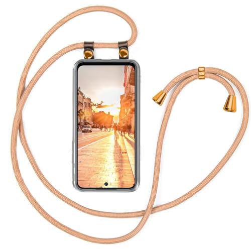 moex Handykette kompatibel mit Xiaomi Redmi 10 Hülle mit Band Längenverstellbar, Handyhülle zum Umhängen, Silikon Case Transparent mit Kordel Schnur abnehmbar in Gold von moex