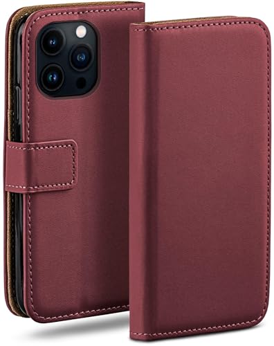 moex Book Case für Apple iPhone 13 Pro Handyhülle mit Kartenfach, Hülle klappbar 360 Grad Schutzhülle, Klapphülle Flip Case Cover, PU Leder Handytasche Lederhülle, Weinrot von moex