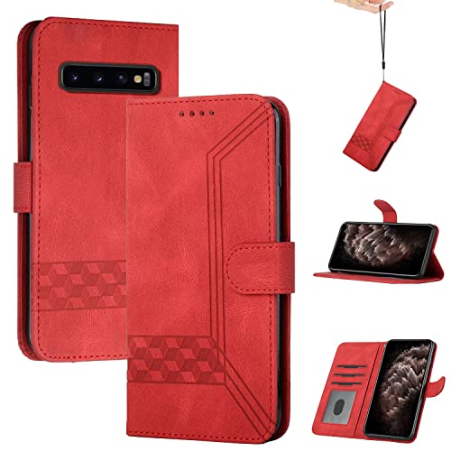 momoka Store Handyhülle für Samsung Galaxy S10Plus/S10+,TPU Klapphülle Schutzhülle für,Lederhülle mit Standfunktion und Kartenfach-rot von momoka