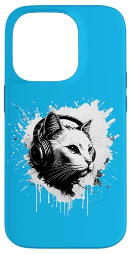 Hülle für iPhone 14 Pro Katze trägt Kopfhörer von mood wear