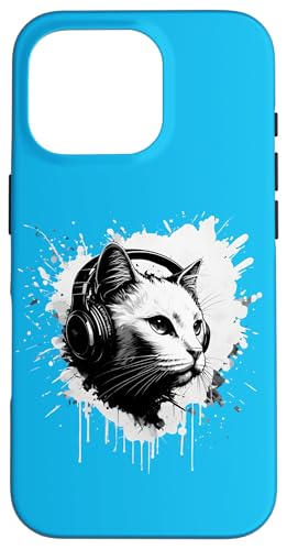 Hülle für iPhone 16 Pro Katze trägt Kopfhörer von mood wear