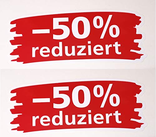 Ankleber 2 Stück aus Weißfolie 20 x 48 cm" 50% reduziert" für Räumungsverkauf Werbesymbole von most-wanted-shop