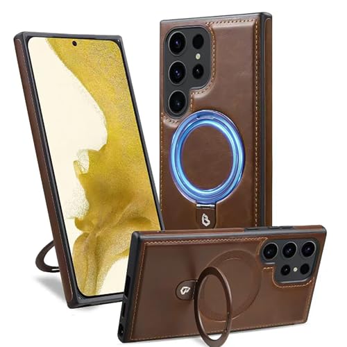 2025 New for Samsung Luxurious Leather Magnetic Case with Invisible Stand, Cool Magnetic Leather Case, for Samsung S24 S23 S22 Ultra Plus, Leather Protective Case for Samsung (Brown,S25Ultra) von moytarcp