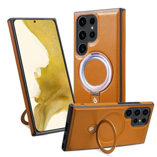 2025 New for Samsung Luxurious Leather Magnetic Case with Invisible Stand, Cool Magnetic Leather Case, for Samsung S24 S23 S22 Ultra Plus, Leather Protective Case for Samsung (Orange,S23Ultra) von moytarcp