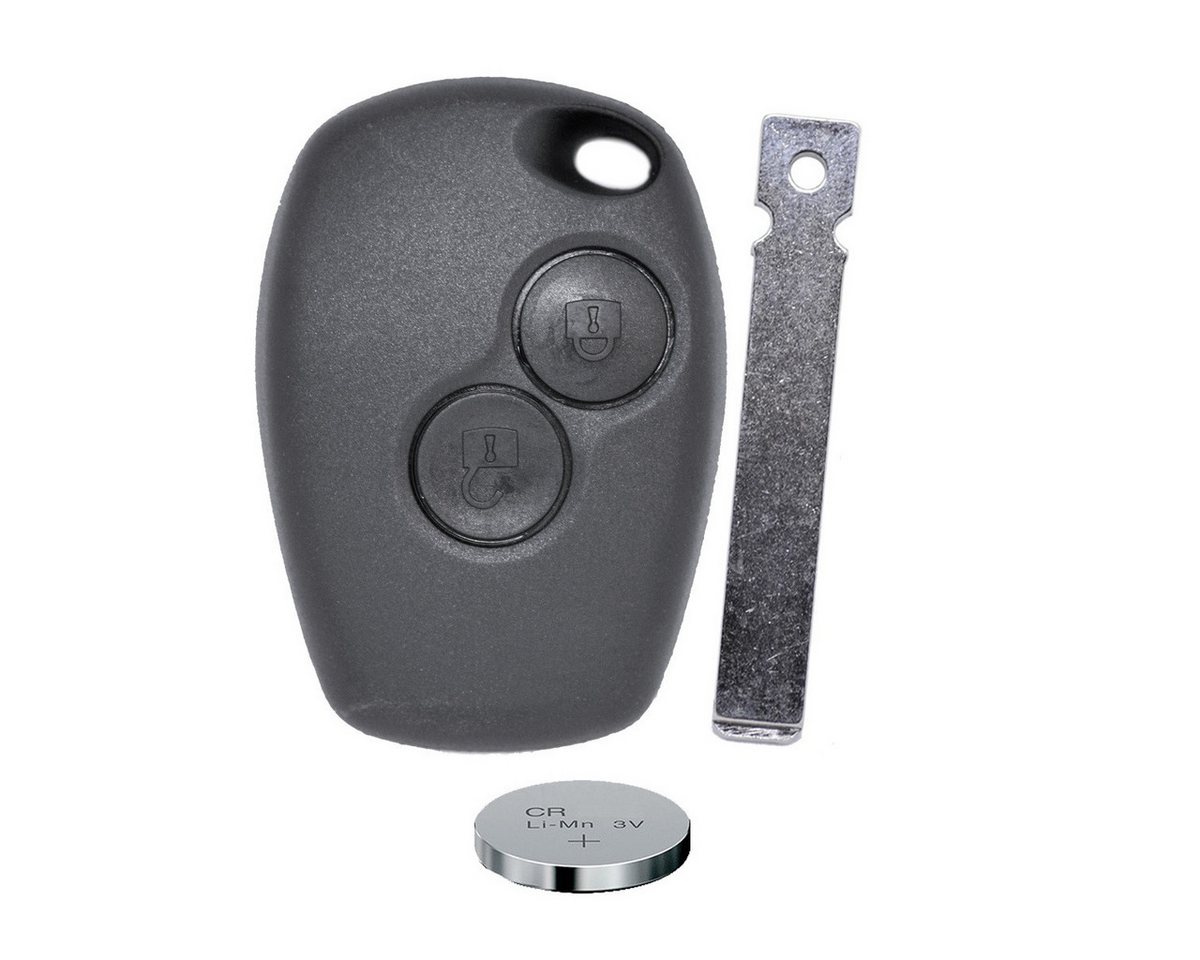 mt-key Auto Schlüssel Ersatz Gehäuse 2 Tasten + 1x Rohling VA2 + 1x CR2016 Knopfzelle, CR2016 (3 V), für Dacia Renault Funk Fernbedienung von mt-key