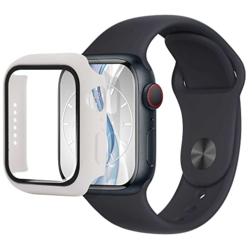 mtb more energy Hülle kompatibel mit Apple Watch 4, 5, 6, SE (44mm) - weiß - integrierter Displayschutz aus gehärtetem Glas - Rundum Schutz Bumper Gehäuse Schutzhülle Tempered Glass von mtb more energy