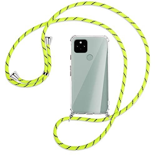 mtb more energy® Handykette kompatibel mit Google Pixel 5 (6.0'') - Neon-Gelb gestreift - Smartphone Hülle zum Umhängen - Anti Shock Full TPU Case von mtb more energy