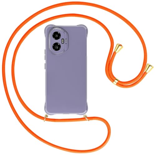 mtb more energy® Handykette kompatibel mit Honor 300 5G - Neonorange/Metallteile: Gold - Smartphone Hülle zum Umhängen - Anti Shock Full TPU Case von mtb more energy