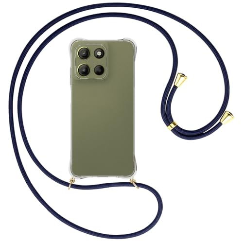 mtb more energy® Handykette kompatibel mit Motorola Moto G15 - dunkelblau/Metallteile: Gold - Smartphone Hülle zum Umhängen - Anti Shock Full TPU Case von mtb more energy